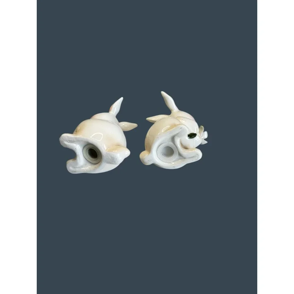 Vintage Easter Bunny Rabbit Salt Pepper Shakers Hand Painted Floral 2 1/2" - Picture 7 of 7